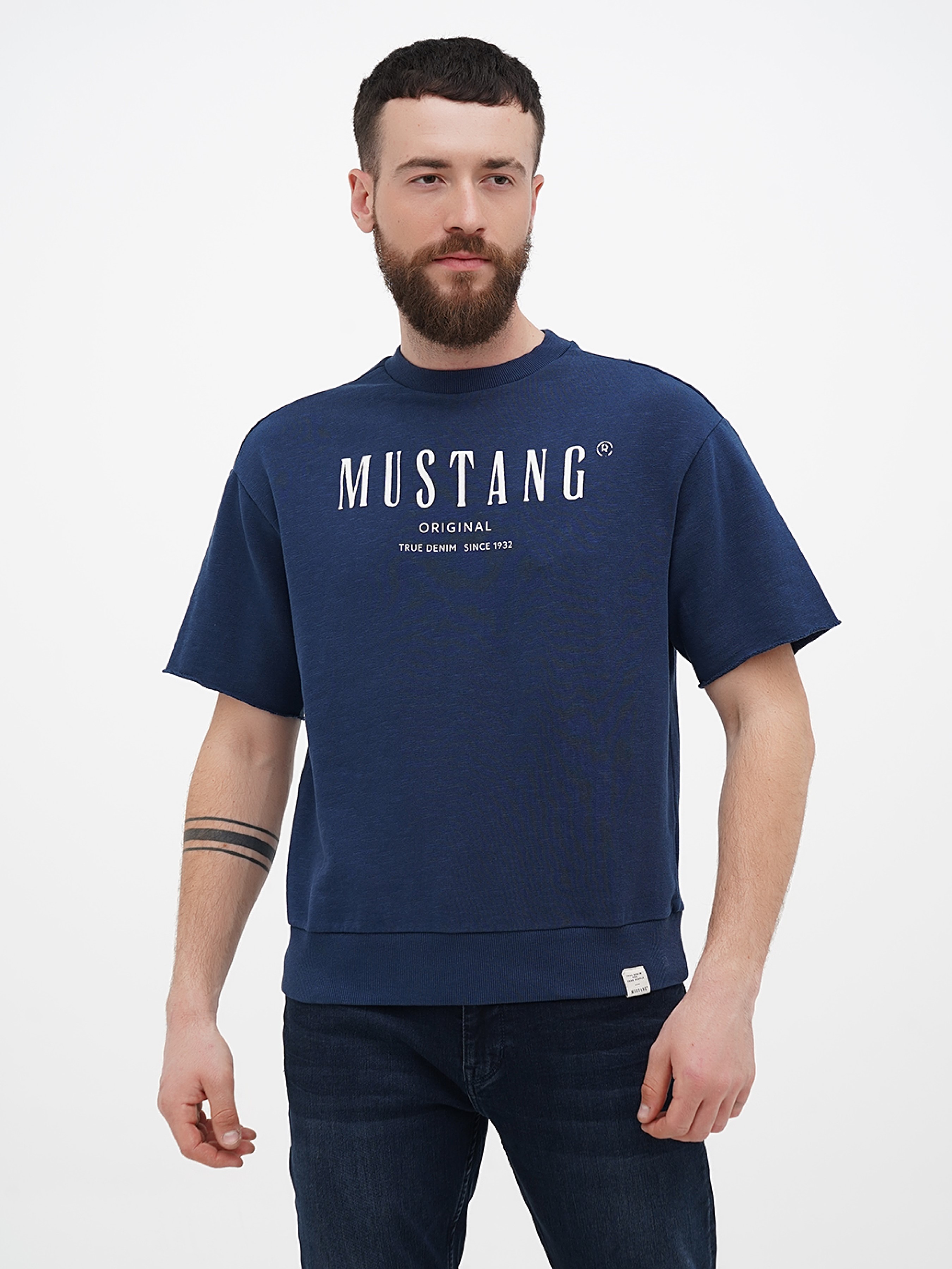 Бавовняна Чоловіча Футболка Mustang Jeans Ben Crewneck SSleeve (1013870) колір синій