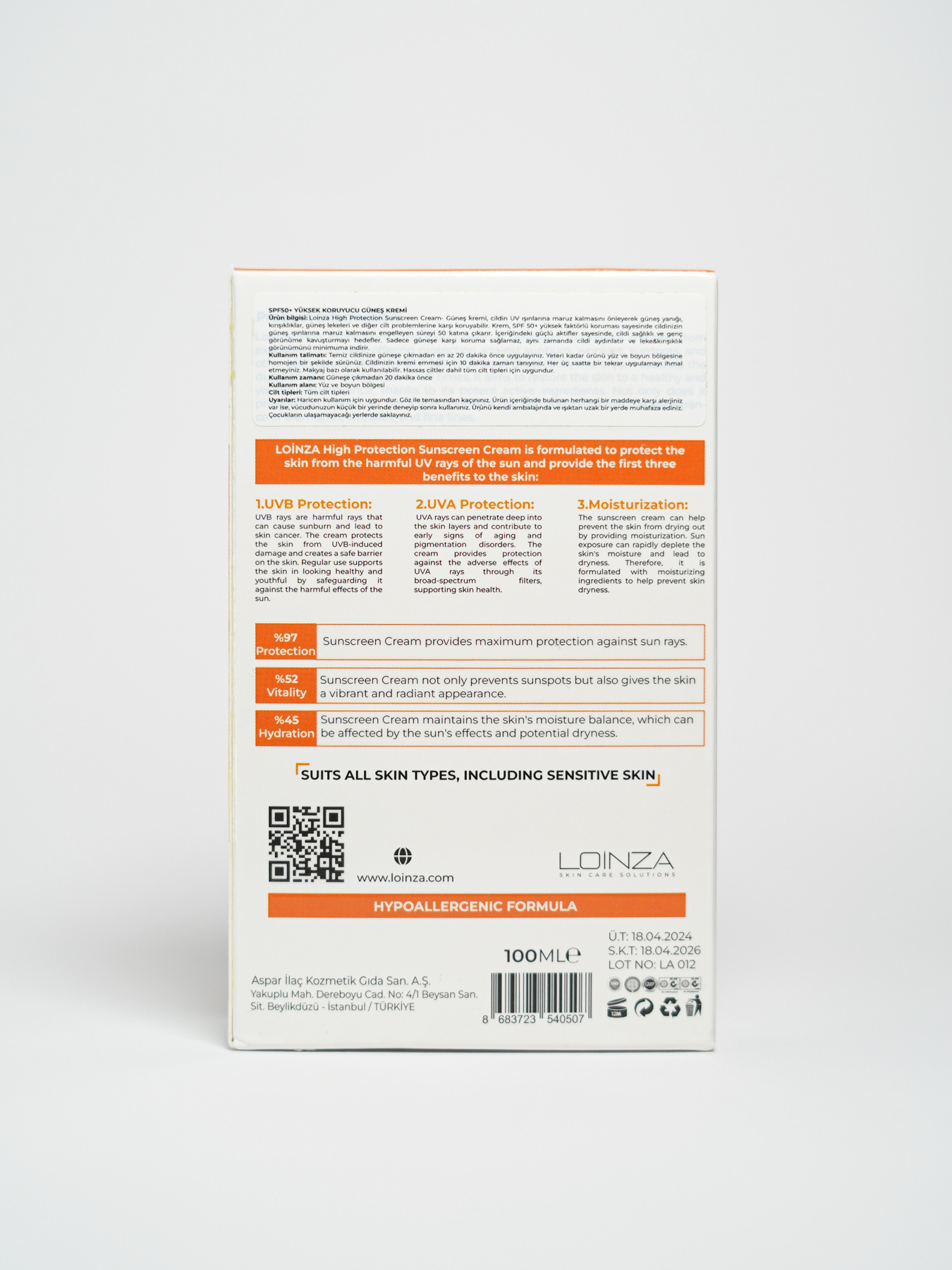Солнцезащитный крем SPF50+ для кожи лица Loinza модель 8683723540507 Фото