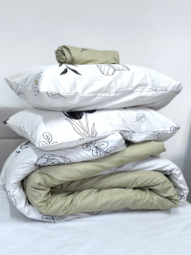 Комплект постільної білизни полуторний сатин білий з квітами (рис. 24303) Ecotton модель 24798 Фото