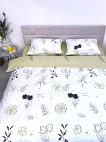 Комплект постільної білизни полуторний сатин білий з квітами (рис. 24303) Ecotton модель 24798 Фото