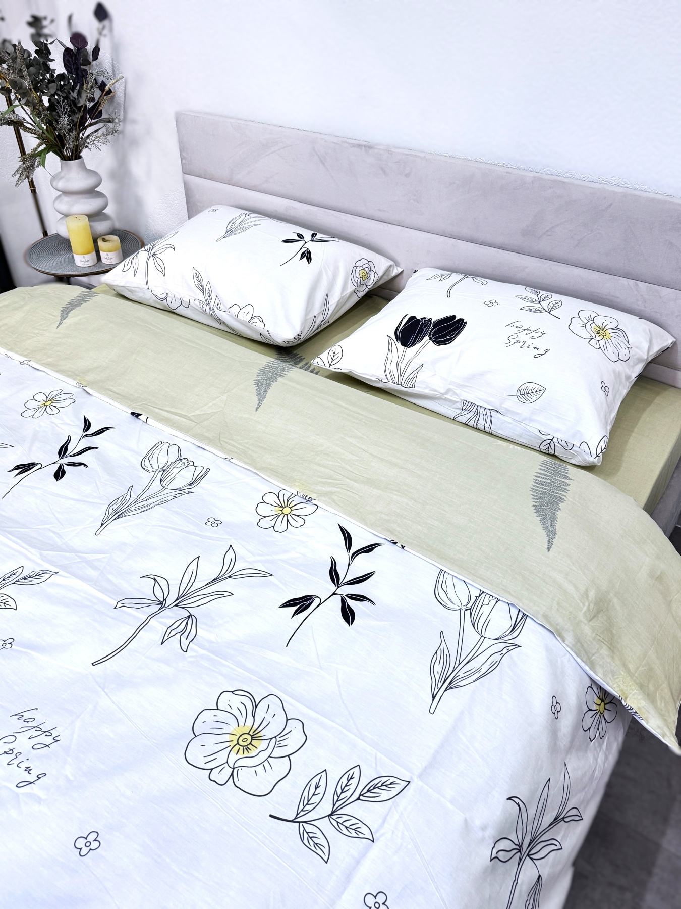 Комплект постільної білизни полуторний сатин білий з квітами (рис. 24303) Ecotton модель 24798 Фото