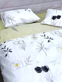 Комплект постільної білизни полуторний сатин білий з квітами (рис. 24303) Ecotton модель 24798 Фото