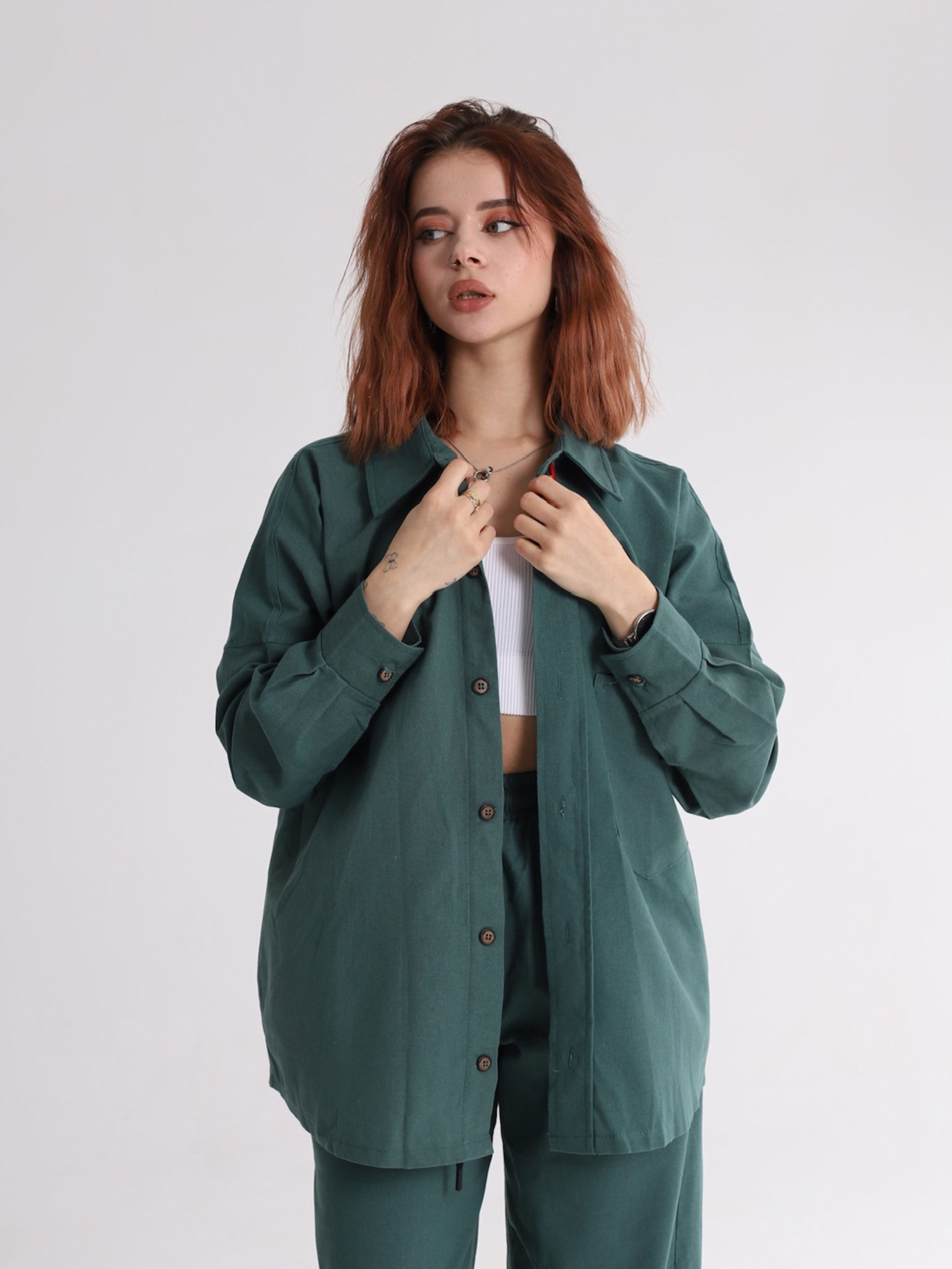 Рубашка повседневная IJ модель ij-sorochka-linen-emerald Фото