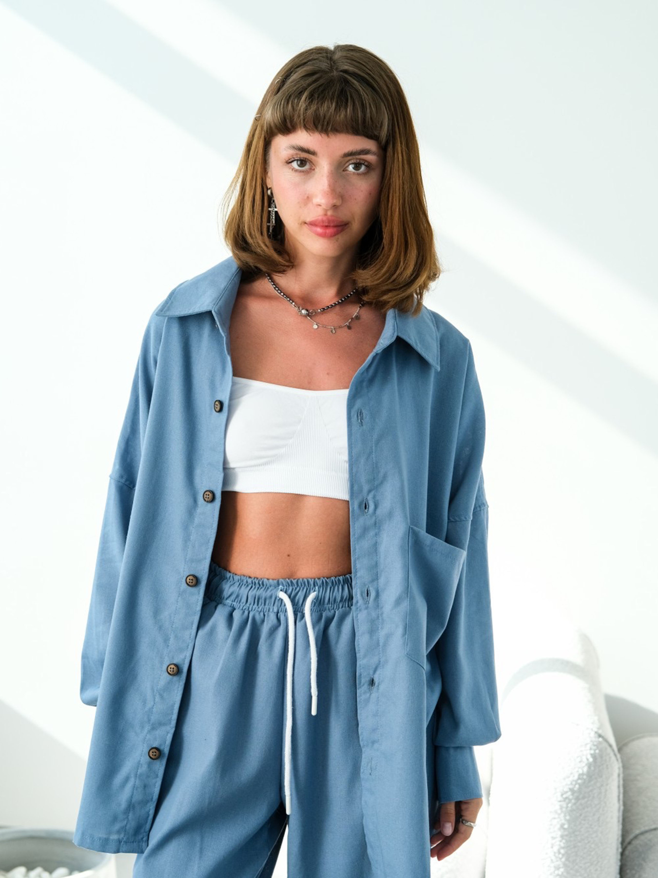 Рубашка повседневная IJ модель ij-sorochka-linen-blue Рубашка повседневная IJ модель ij-sorochka-linen-blue Фото