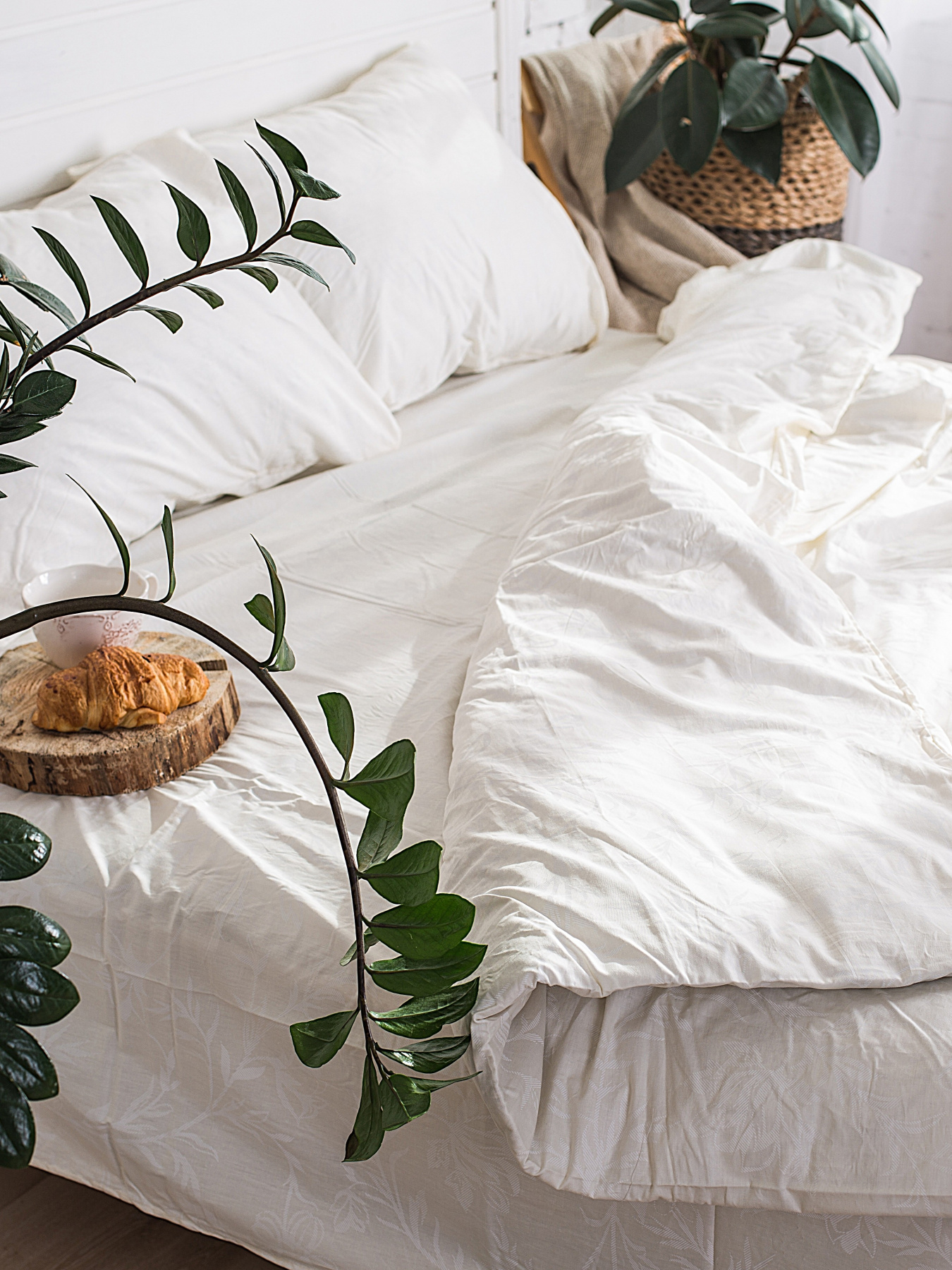 Комплект постільної білизни білого кольору із орнаментом із сатину Ecotton модель 19582 Фото