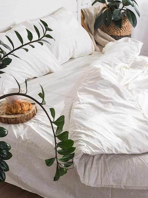 Комплект постельного белья белого цвета с орнаментом из сатина Ecotton модель 19582 Фото