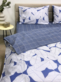 Комплект постельного белья двусторонний с Листьями на белом и синей клеткой Ecotton модель 23373-21004 Комплект постельного белья двусторонний с Листьями на белом и синей клеткой Ecotton модель 23373-21004 Фото