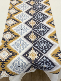 Раннер-дорожка для обеденного стола DUCK водоотталкивающая с орнаментом сине-жёлтая Ecotton модель 25002 Фото