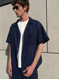 Рубашка повседневная IJ модель ij-sorochkaKR-linen-navi-man Рубашка повседневная IJ модель ij-sorochkaKR-linen-navi-man Фото