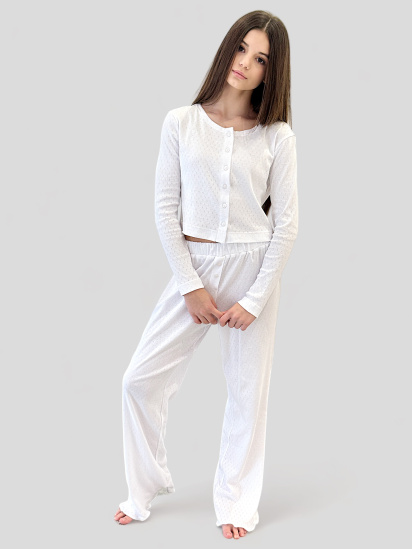 Піжама Лонгслів+штани Jacquard White модель White-124 - фото