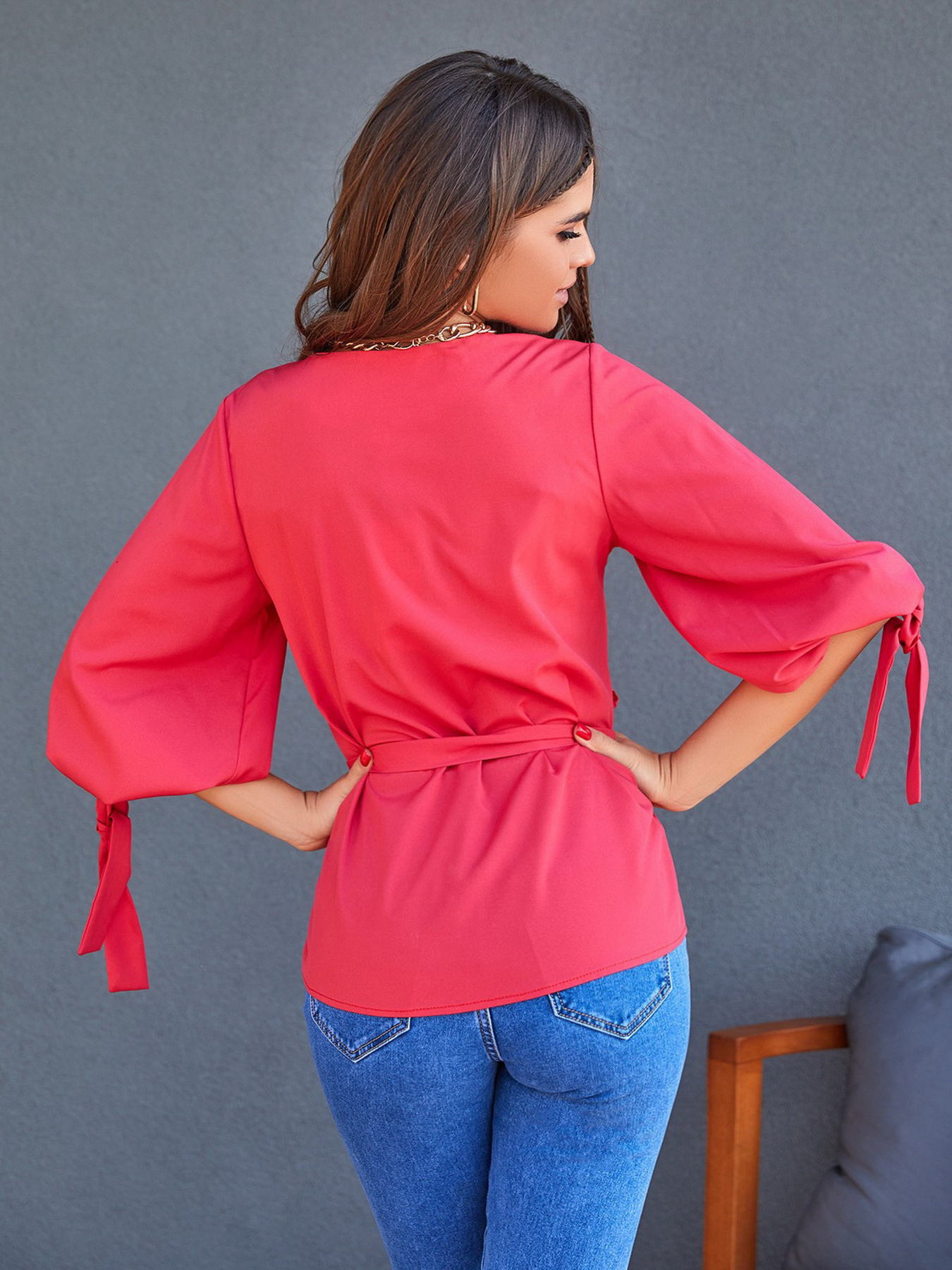 Блуза ISSA Plus модель SA-320_red Блуза ISSA Plus модель SA-320_red Фото