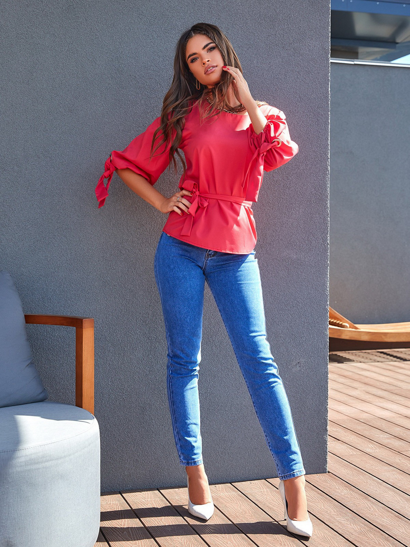 Блуза ISSA Plus модель SA-320_red Блуза ISSA Plus модель SA-320_red Фото