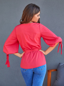 Блуза ISSA Plus модель SA-320_red Блуза ISSA Plus модель SA-320_red Фото