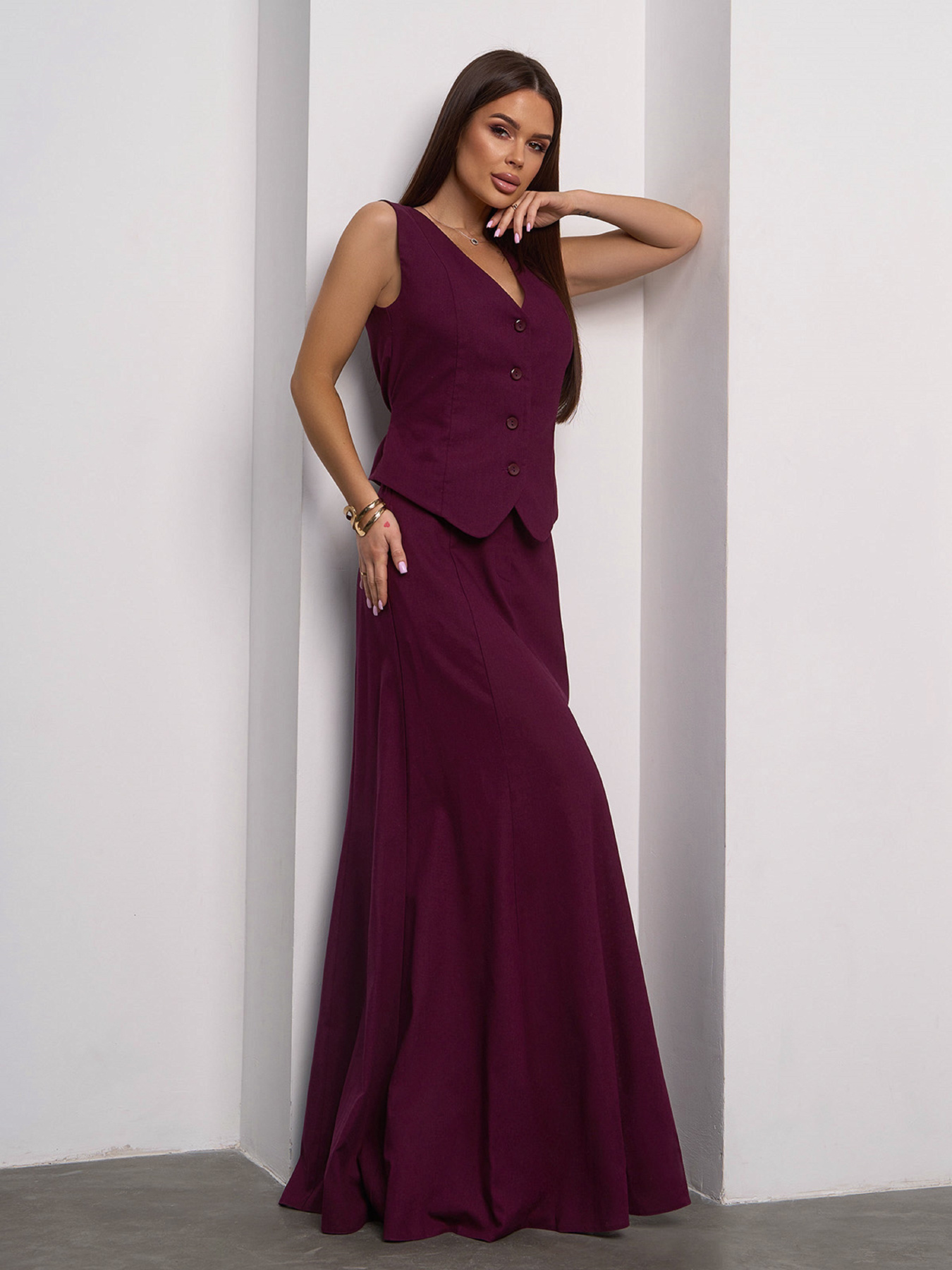 Діловий костюм ISSA Plus модель 14627_темно_бордовый Фото