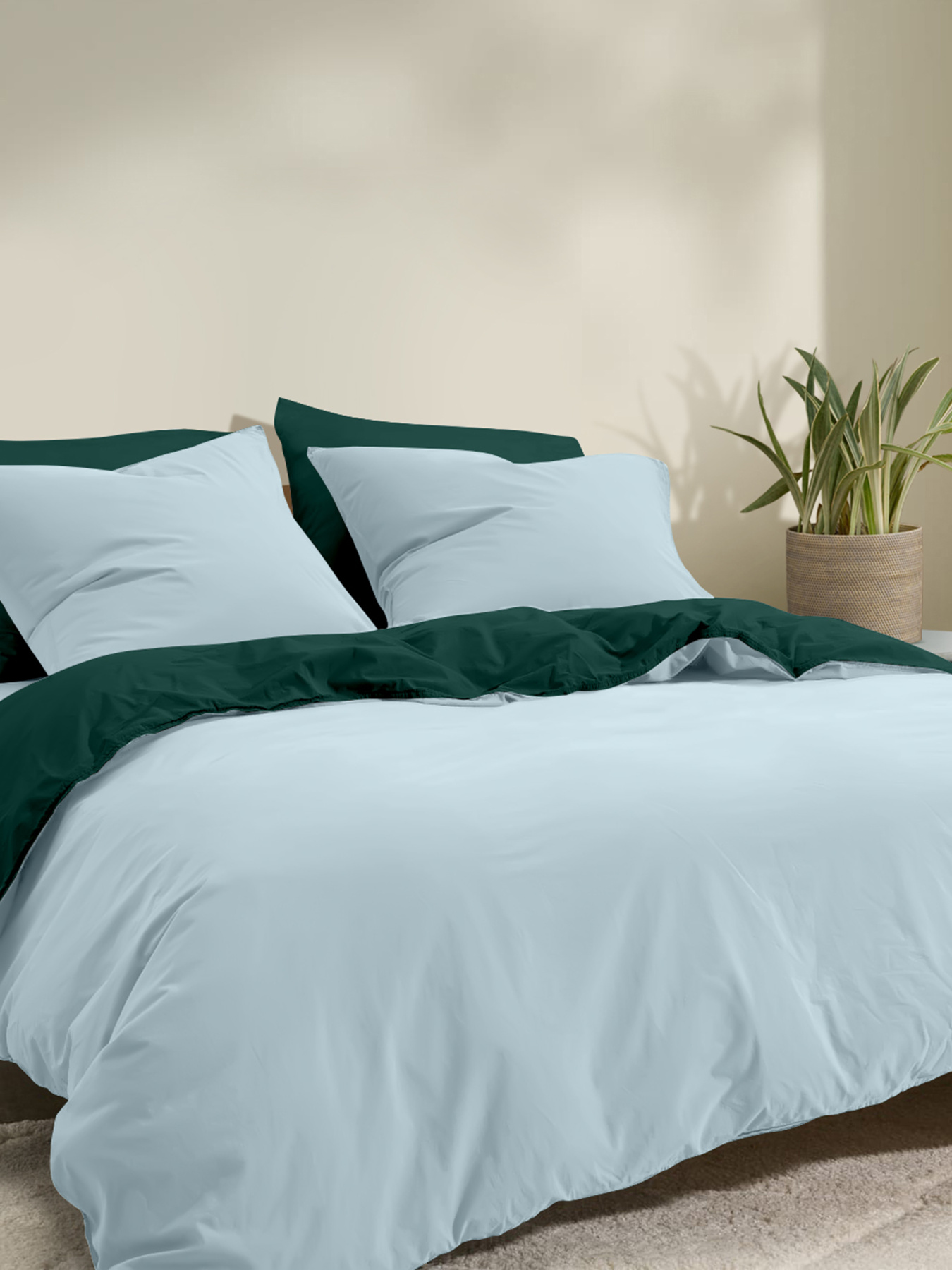 Пододеяльник ранфорс PINE Cosas модель DuoRfr_91GreenDark-58LightBlue_160q Фото