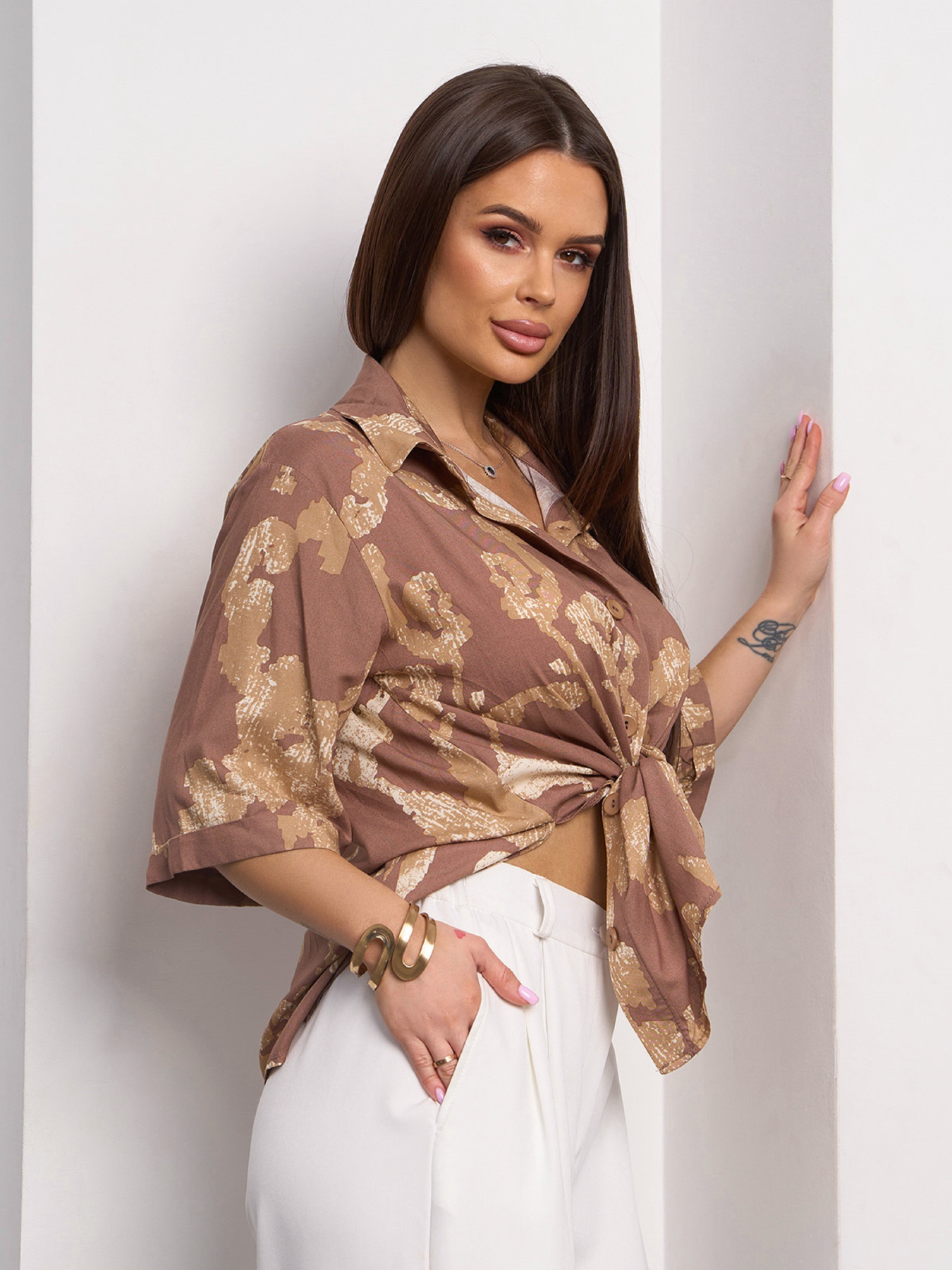 Рубашка ISSA Plus модель 14776_коричневый Фото