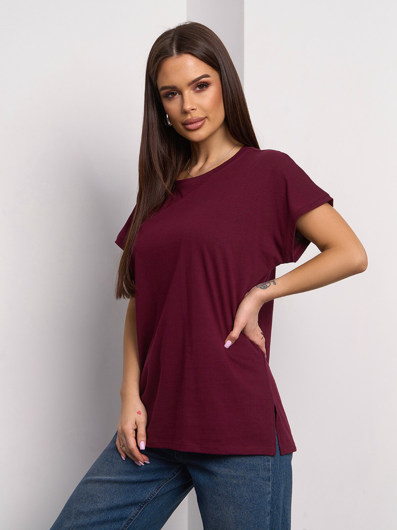 Футболка ISSA Plus модель 15097_темно_бордовый Футболка ISSA Plus модель 15097_темно_бордовый Фото