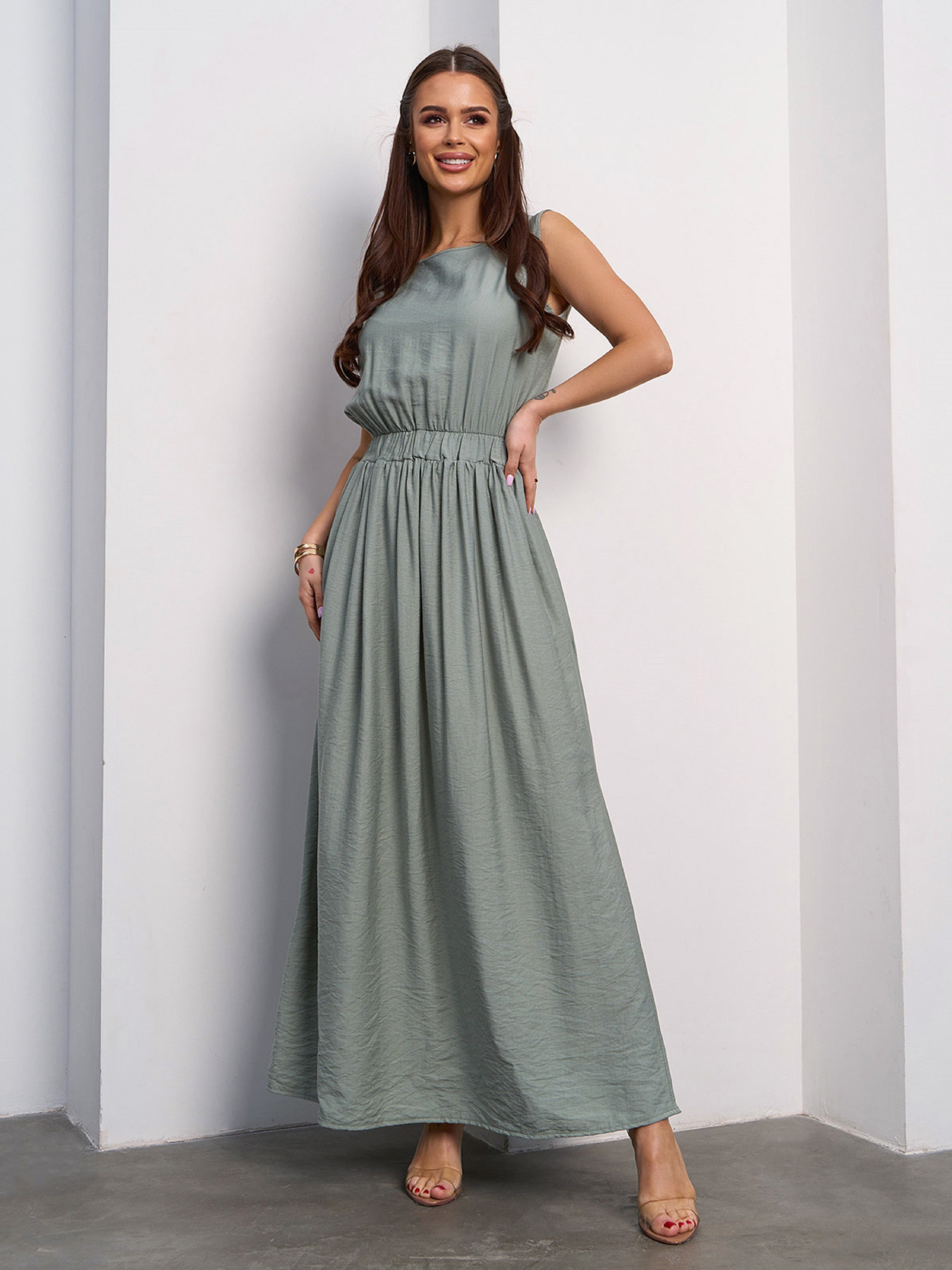 Сарафан ISSA Plus модель 14063A_оливковый Фото