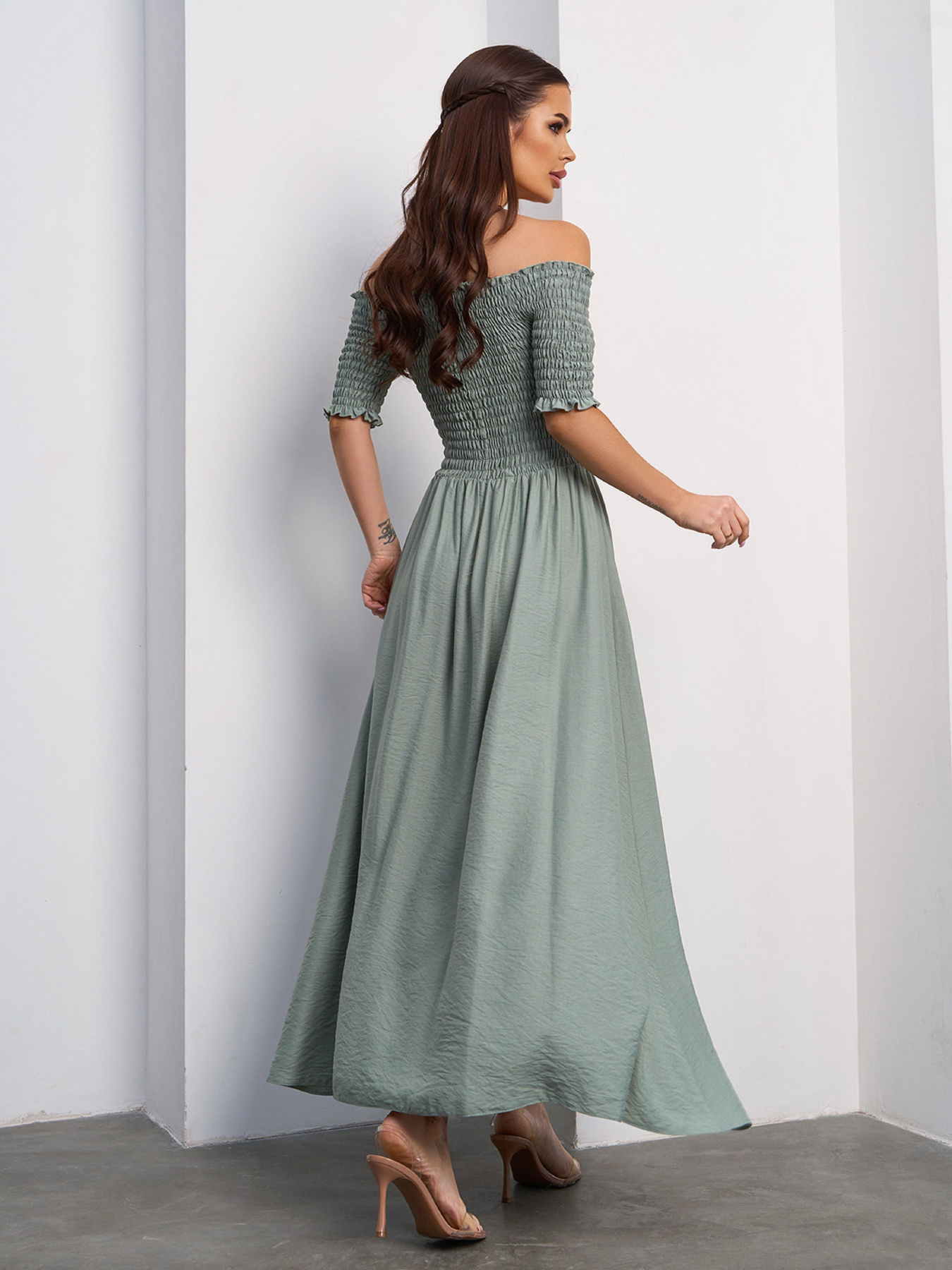 Платье макси ISSA Plus модель SA-610_оливковый Фото