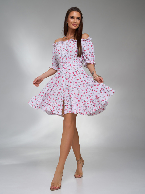 Платье мини ISSA Plus модель SA-608_белый_розовый Фото