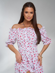 Платье мини ISSA Plus модель SA-608_белый_розовый Фото