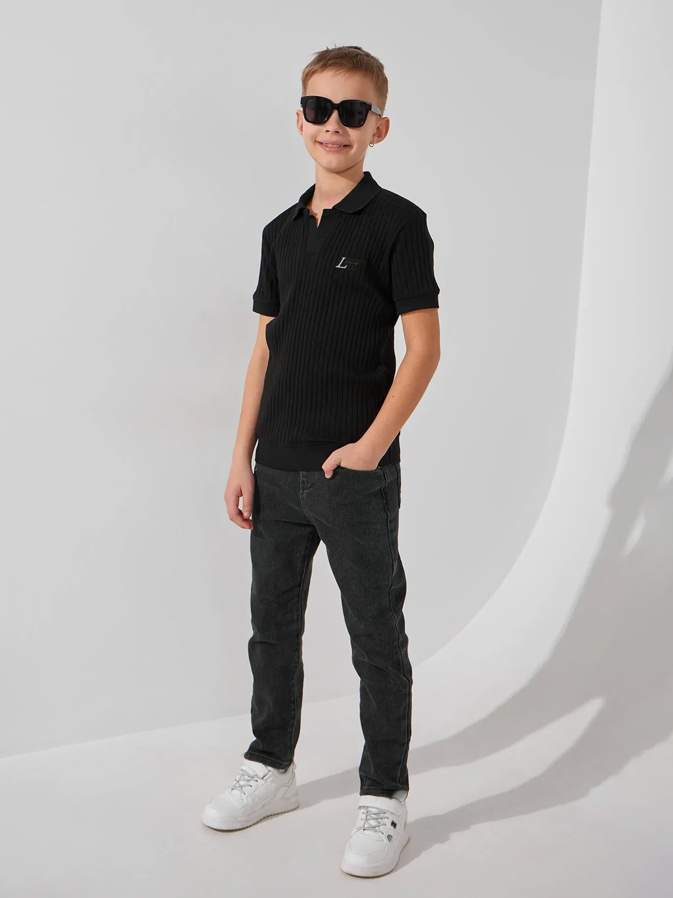 Дитяче Поло Dinomin  (M102-1) колір чорний, матеріал бавовна/еластан