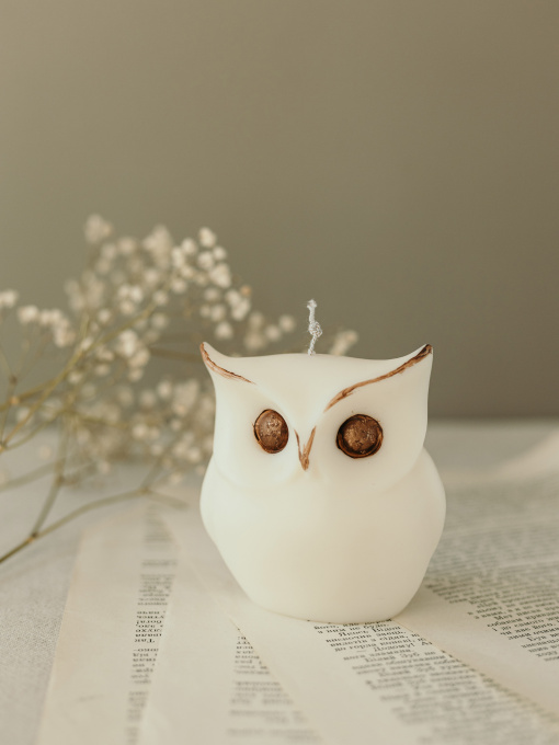 Ароматична свічка "Сова", аромат "Дубовий мох і амбра", з натурального оливкового воску Candle Design модель 140.2001 Фото