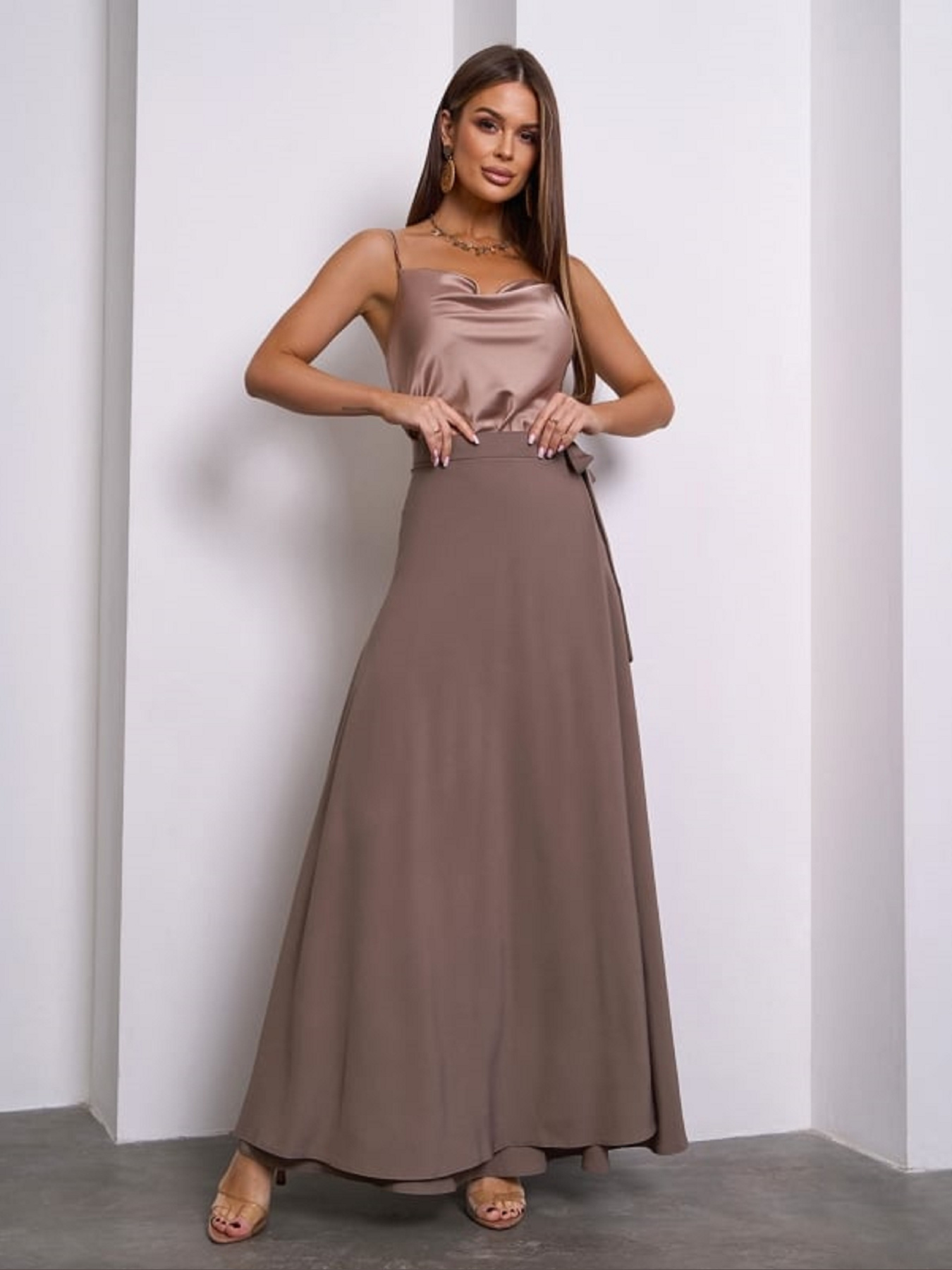 Спідниця максі ISSA Plus модель 14769A_коричневый Фото