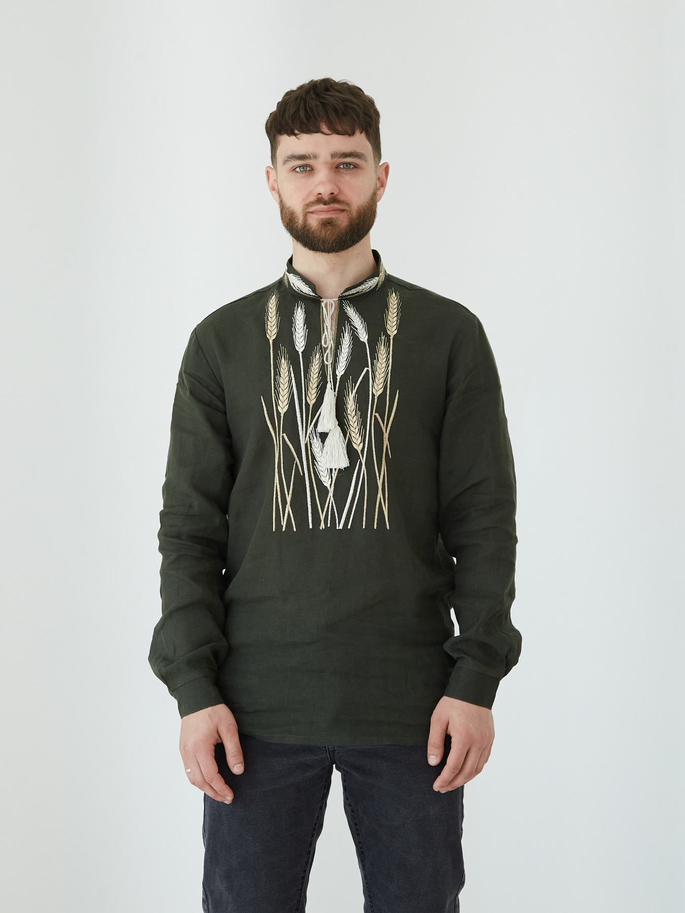 Вышитая рубашка Едельвіка модель 93-24-00khaki Фото