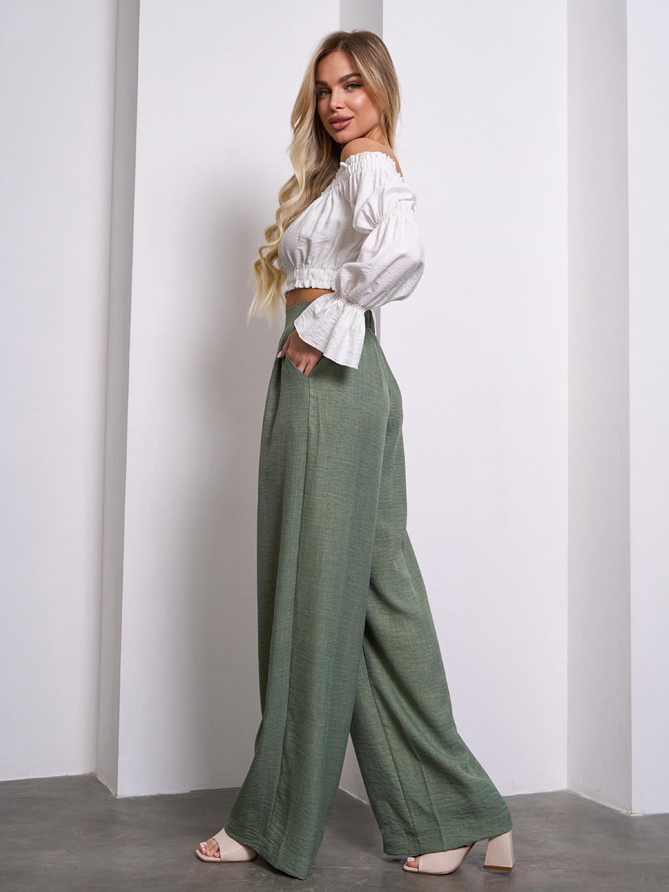 Брюки палаццо ISSA Plus модель 14455_оливковый Фото