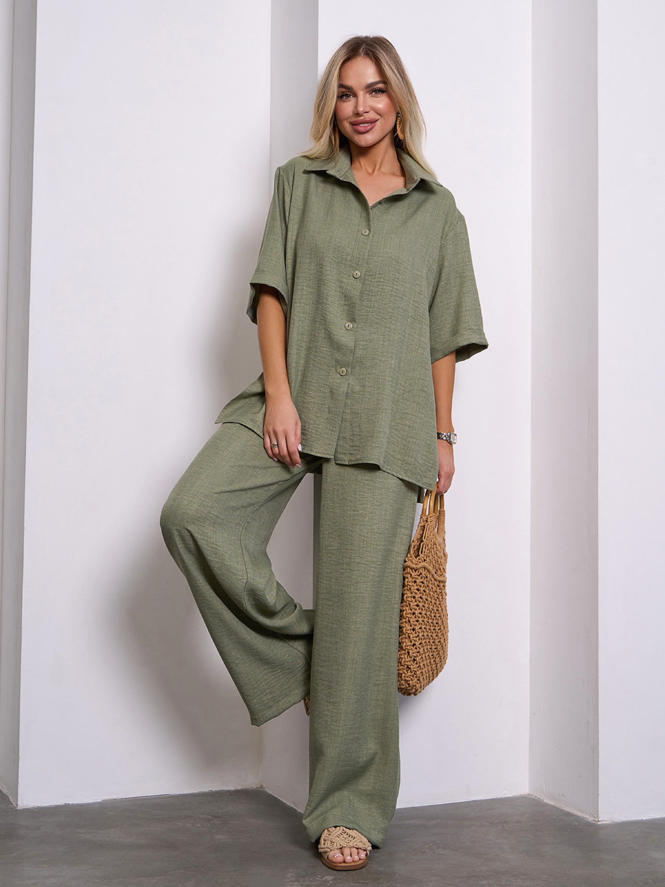 Повседневный костюм ISSA Plus модель 15154_оливковый Повседневный костюм ISSA Plus модель 15154_оливковый Фото