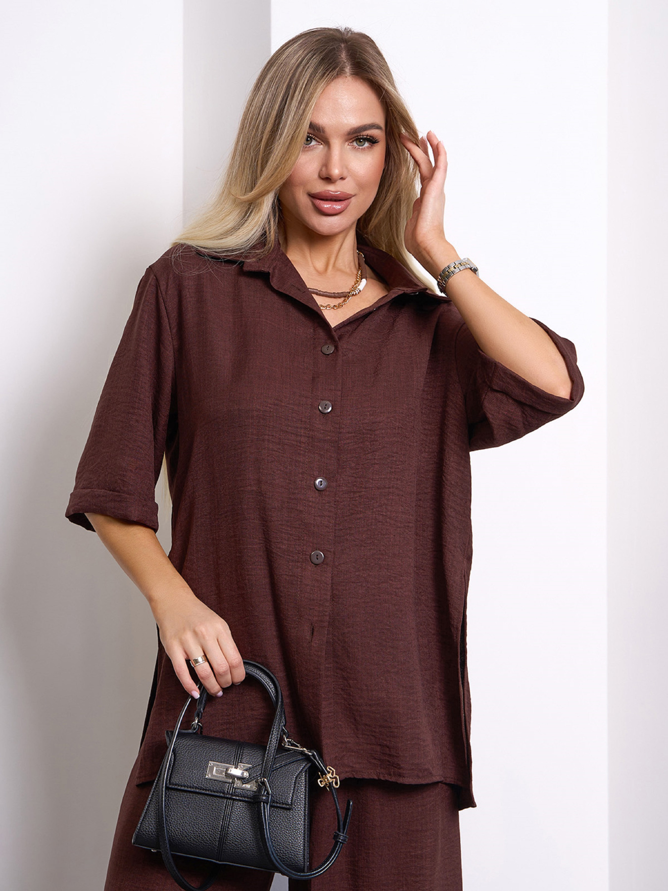 Повсякденний костюм ISSA Plus модель 15154_темно-коричневый Фото