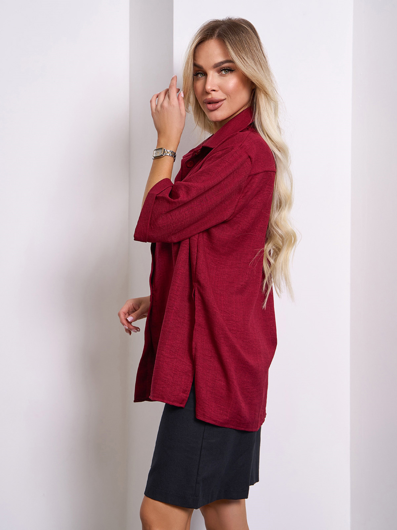 Рубашка повседневная ISSA Plus модель 15155_бордовый Рубашка повседневная ISSA Plus модель 15155_бордовый Фото