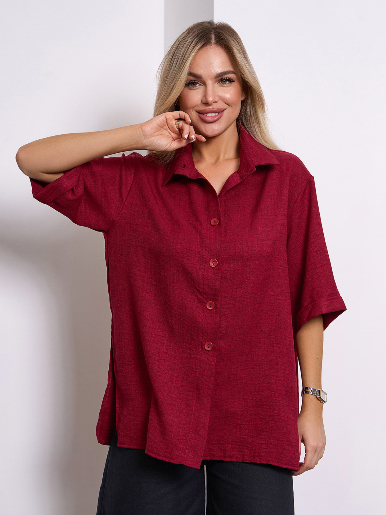 Рубашка повседневная ISSA Plus модель 15155_бордовый Рубашка повседневная ISSA Plus модель 15155_бордовый Фото