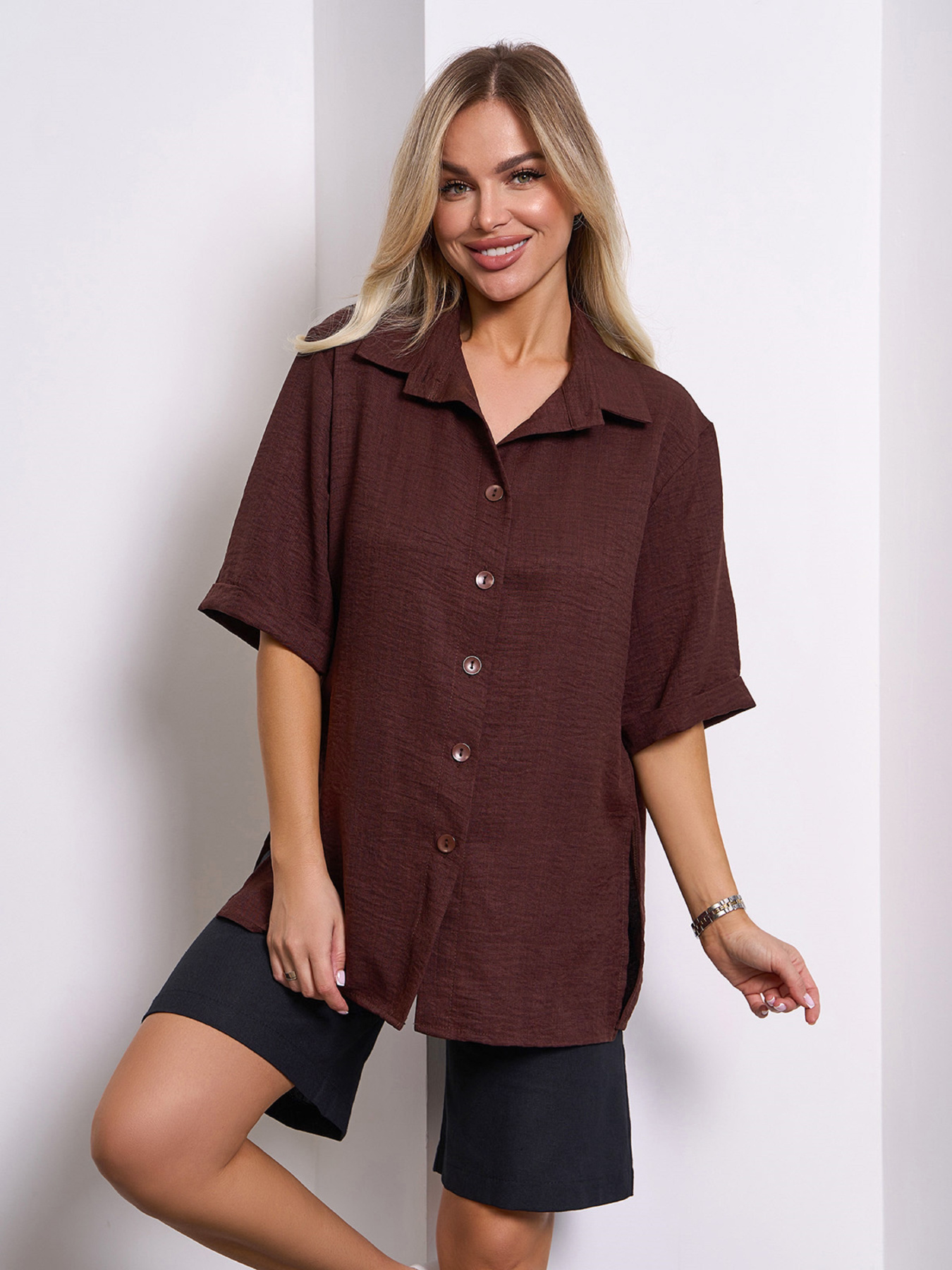 Рубашка повседневная ISSA Plus модель 15155_темно-коричневый Фото