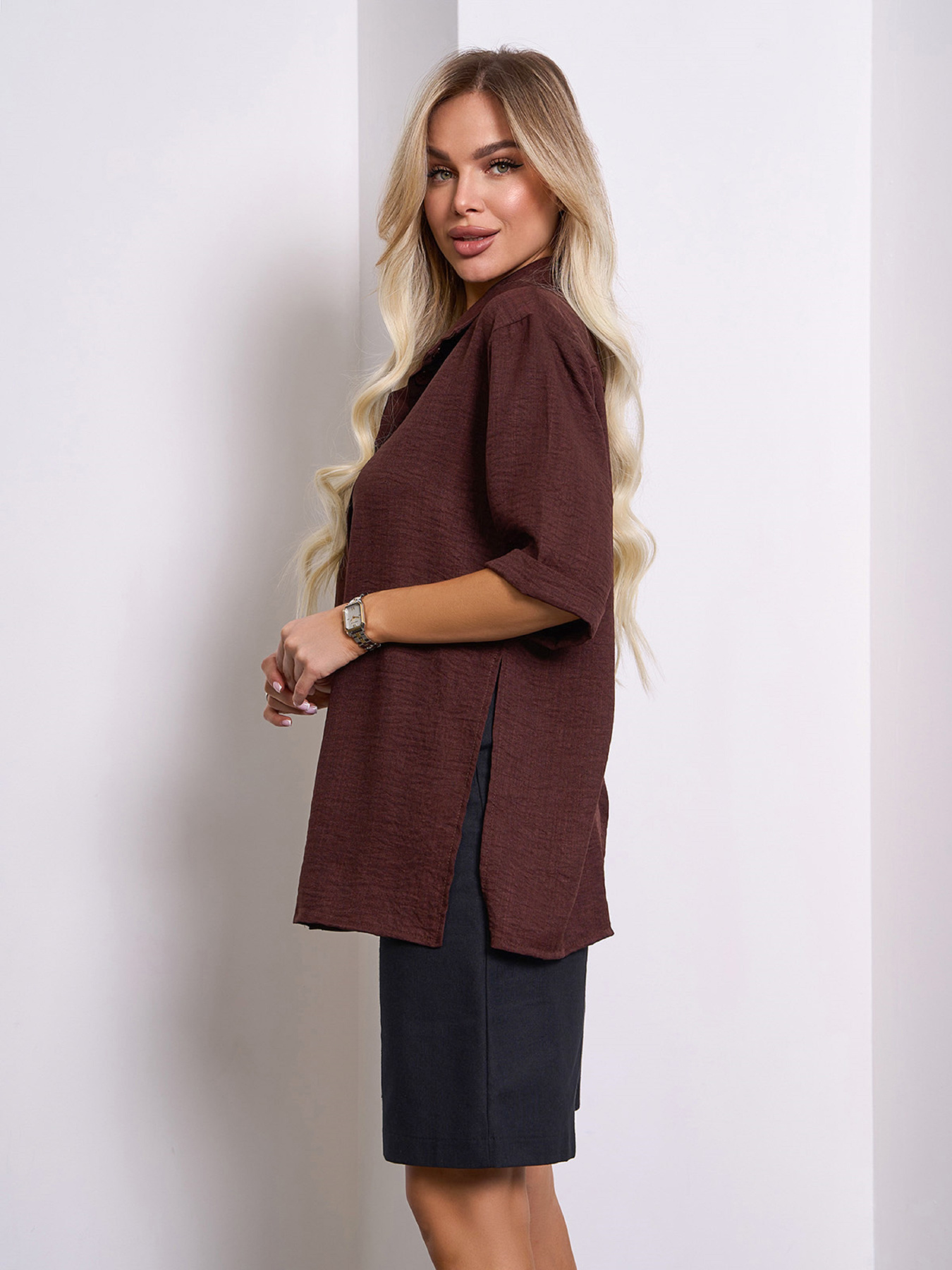 Рубашка повседневная ISSA Plus модель 15155_темно-коричневый Фото