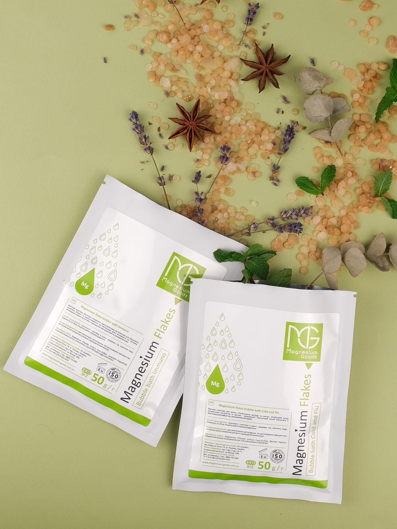 Саше 2в1 Магниевая соль и пена для ванн Magnesium Flakes Bubble Bath IMMUNO Magnesium Goods модель 682075 Фото