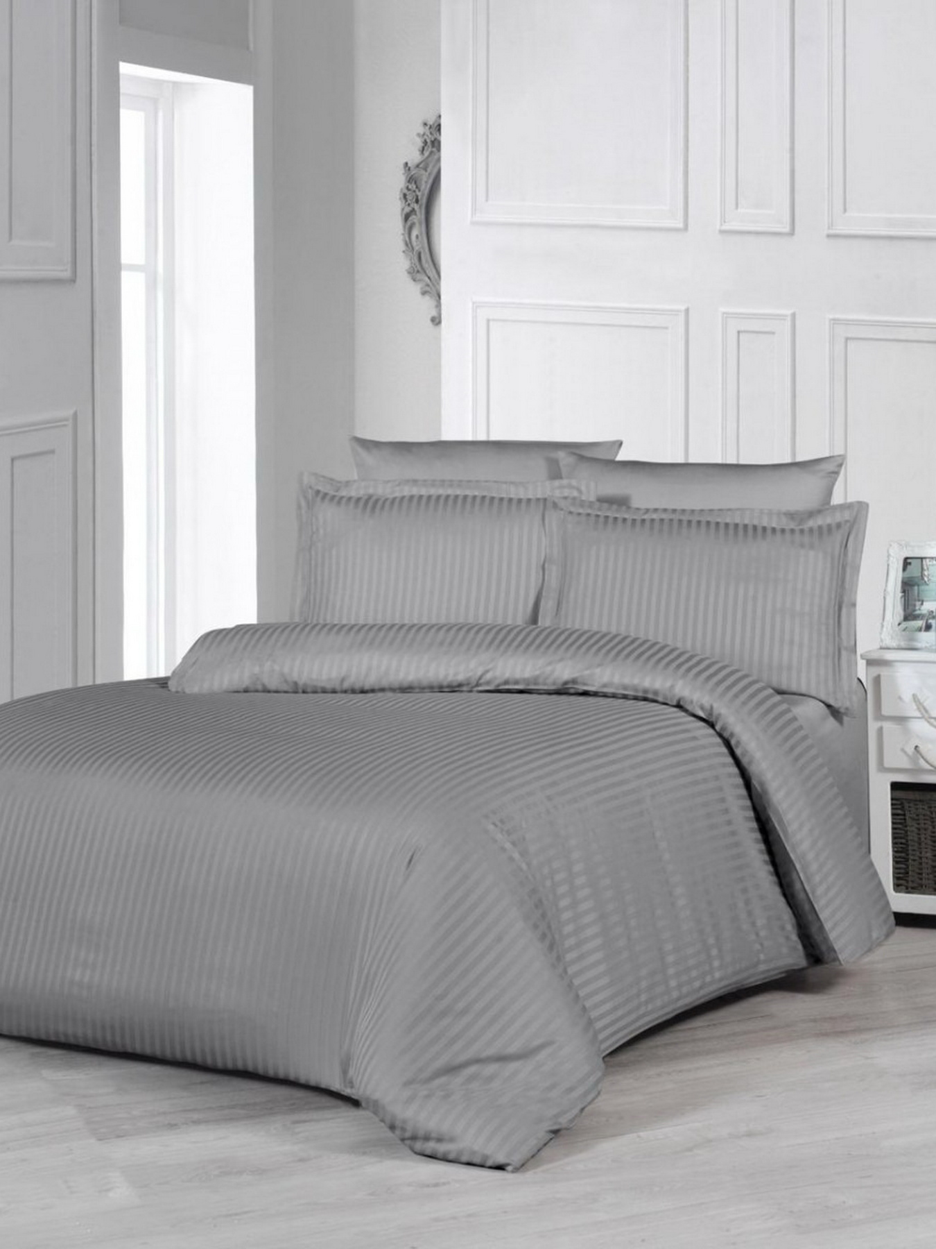 Комплект Постільної Білизни Страйп Сатин Grey Vital Textile Модель SP1.5-10 Фото