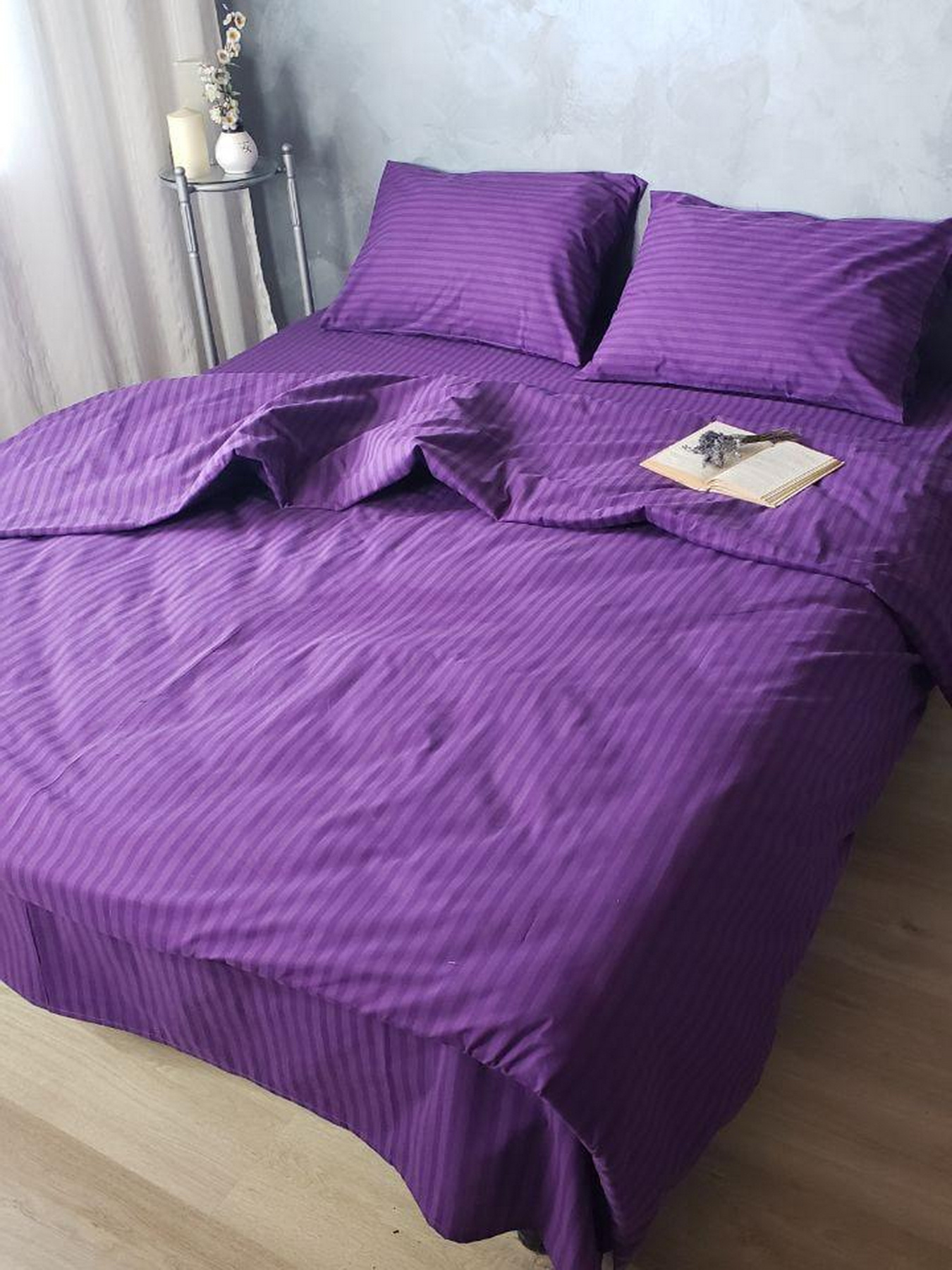 Комплект Постільної Білизни Страйп Сатин Dark Violet Vital Textile модель SP1.5-11 Фото