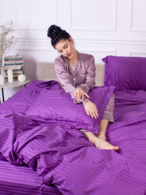 Комплект Постільної Білизни Страйп Сатин Dark Violet Vital Textile модель SP1.5-11 Фото