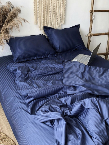 Vital Textile ­Комплект Постільної Білизни Страйп Сатин Dark Blue модель SP1.5-13 — фото - INTERTOP