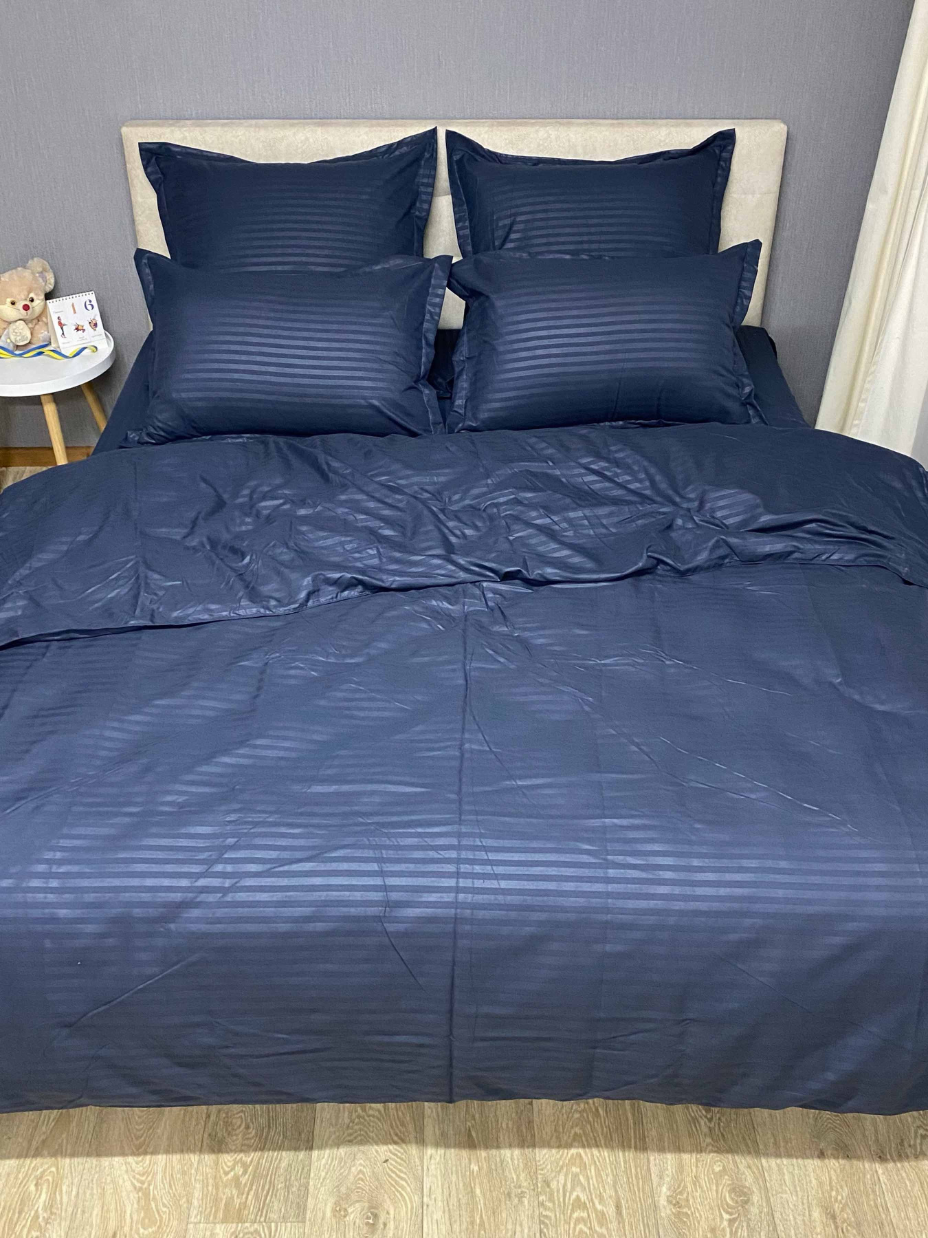 Комплект Постельного белья Страйп Сатин Dark Blue Vital Textile модель SP1.5-13 Комплект Постельного белья Страйп Сатин Dark Blue Vital Textile модель SP1.5-13 Фото