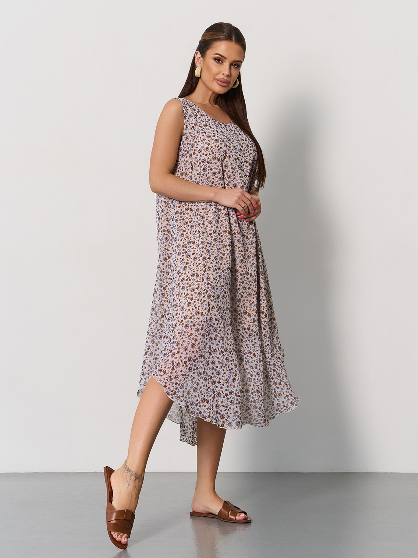 Платье миди ISSA Plus модель 15172_мультиколор Платье миди ISSA Plus модель 15172_мультиколор Фото