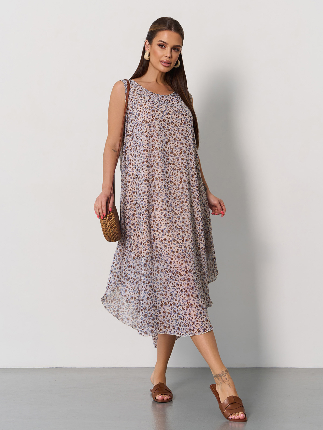 Платье миди ISSA Plus модель 15172_мультиколор Платье миди ISSA Plus модель 15172_мультиколор Фото