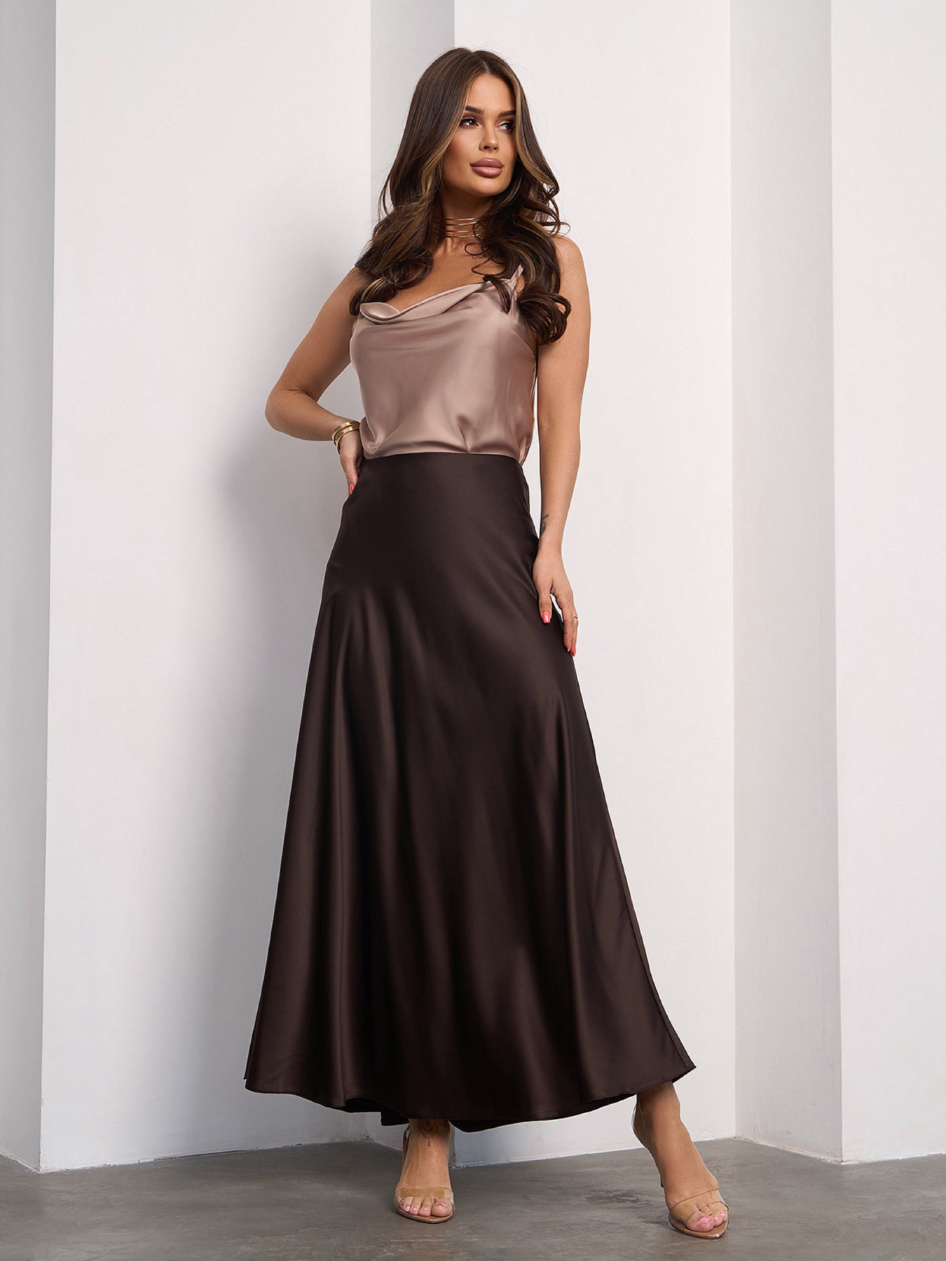 Спідниця максі ISSA Plus модель 14127A_темно-коричневый Фото