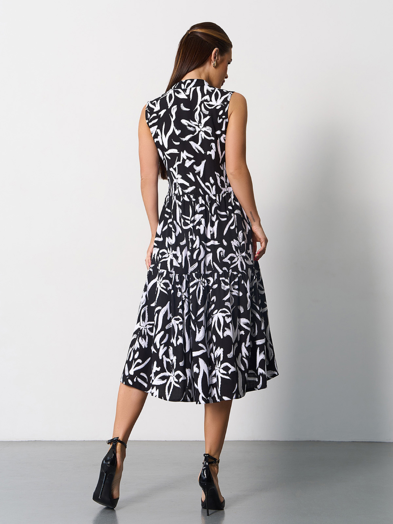 Сукня міді ISSA Plus модель SA-623_черный_белый Фото
