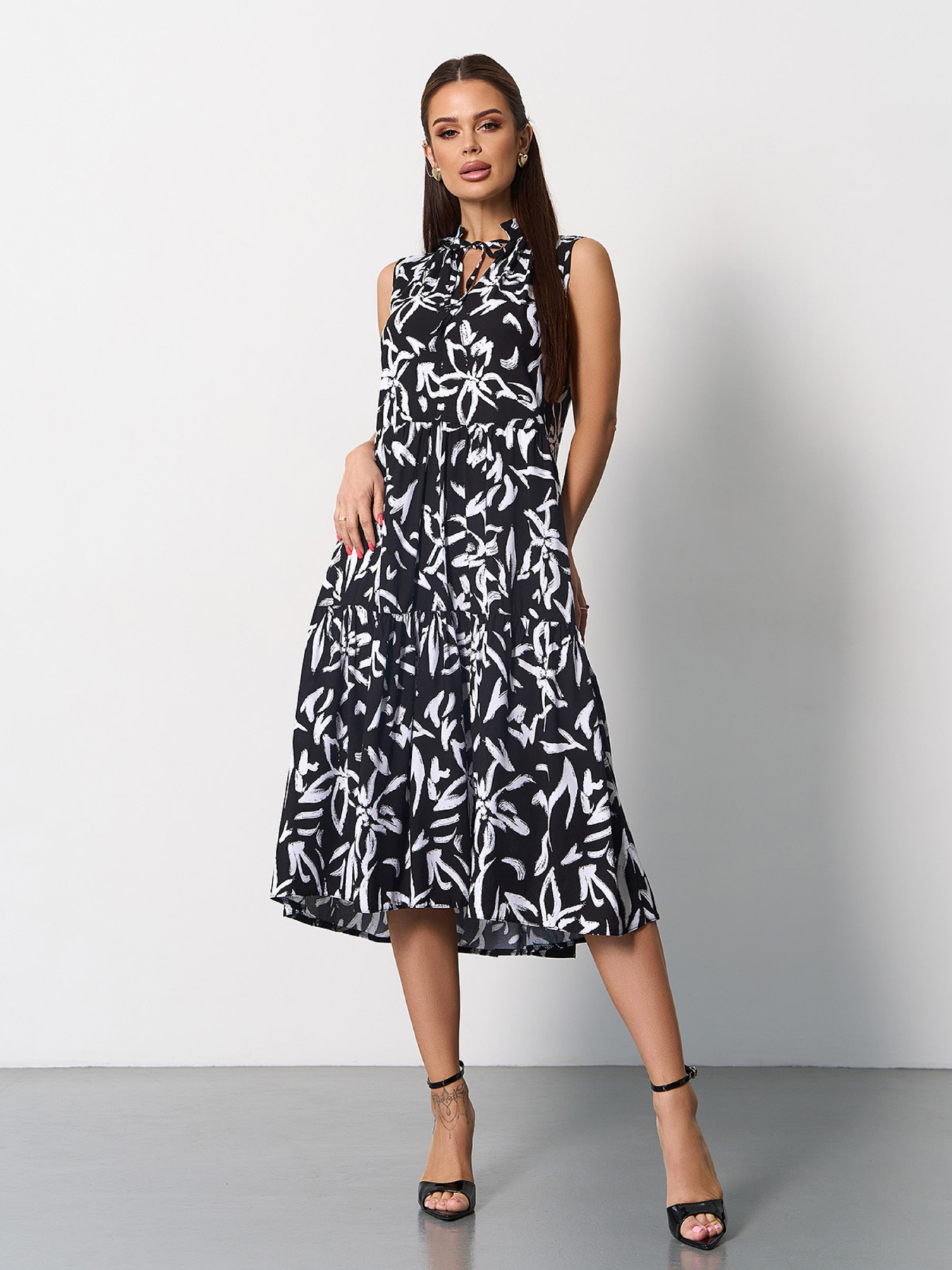 Сукня міді ISSA Plus модель SA-623_черный_белый Фото
