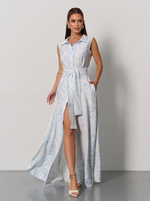 Платье макси ISSA Plus модель 15167_белый_голубой Фото