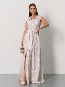 Платье макси ISSA Plus модель 15167_белый_коричневый Фото