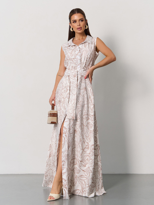 Платье макси ISSA Plus модель 15167_белый_коричневый Фото
